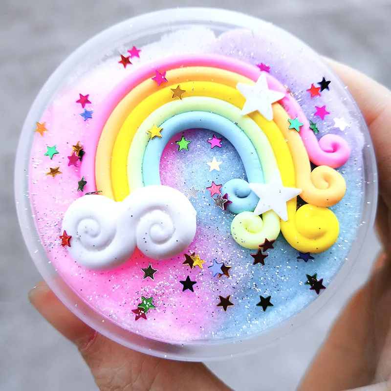 

60ML Mix Star Rainbow Color Slime Starlight Puff Glue Cloud Crystal Colorblock Pearl Mud Slime Kit Fluffy Clay Toy Kids Gifts