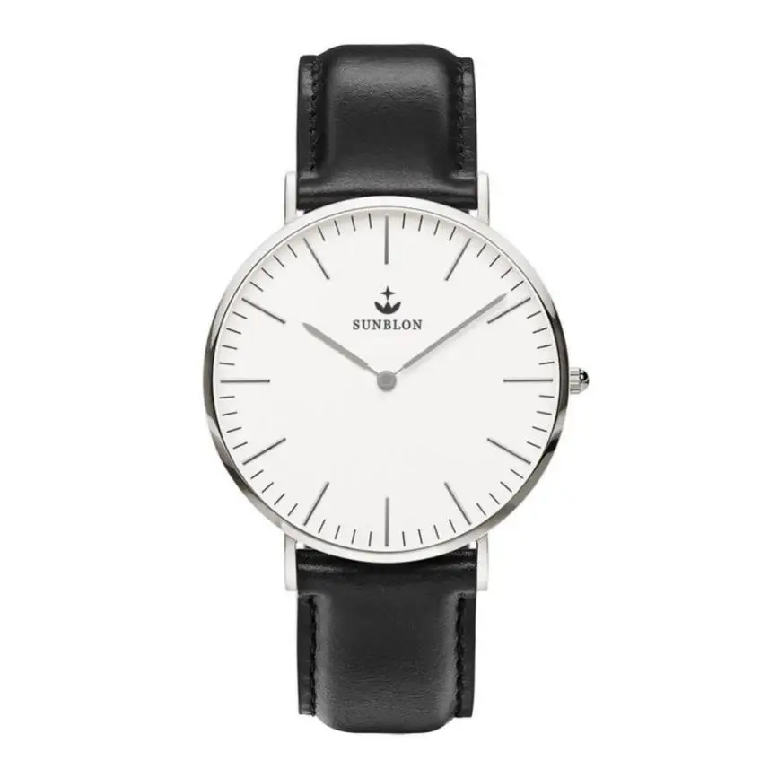 

High Quality Watches Men Fashion Leather Wristwatch SUNBLON Men's Quartz Stainless Steel Dress Watch With Leather Band 40p