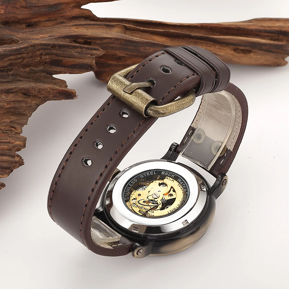SHENHUA reloj mecanico часы скелета мужские бронзовые механические Автоматические
