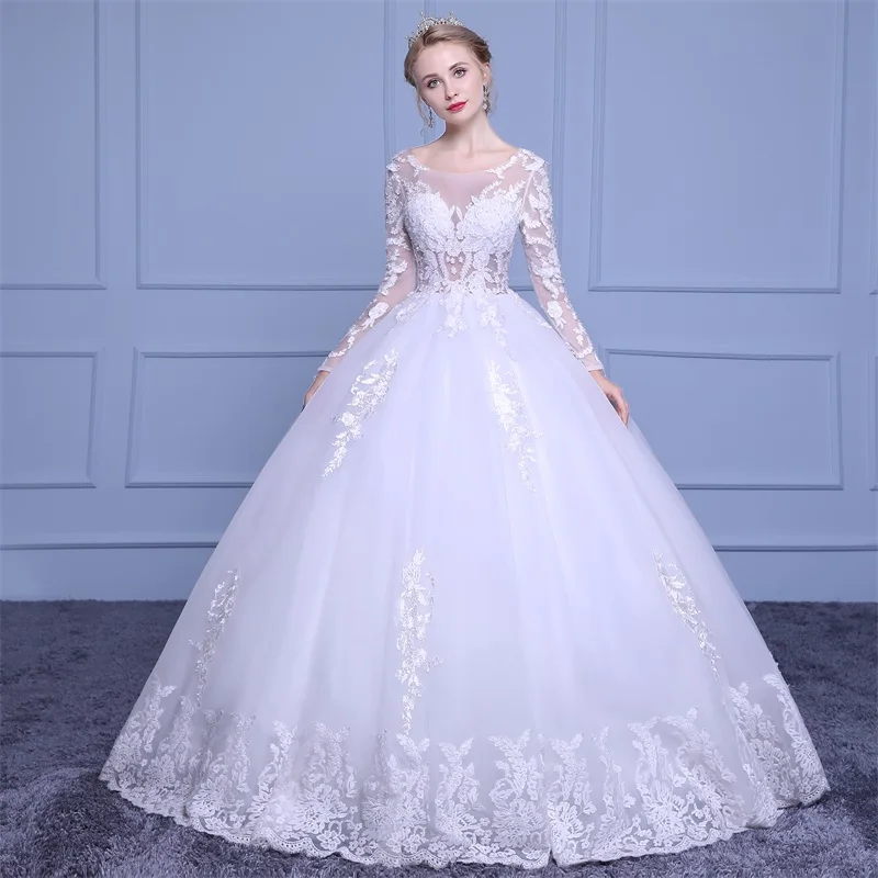 

Marfoli Luxury High-end sleeved Wedding Dresses 2018 With lace Beads A-Line Custom Size Bridal Gown Vestidos De Noiva WD0031