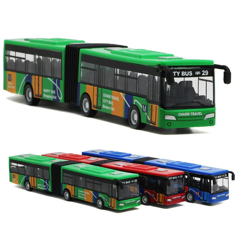 

1PC New double-section bus alloy toys with back-force camouflage exterior trumpet buses are selling well kids car toy