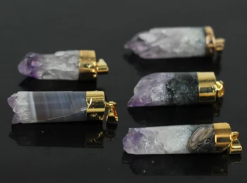 

5Pcs/Lot,Natural Gems Druzy Drusy Cylinder Pendant Beads,Raw Crystal Quartz Stone With Gold Edges Pendant Charm,Jewelry Making