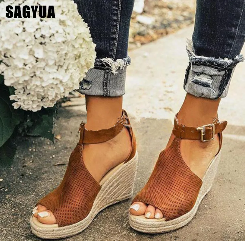 

Platform Open Toe Sandals Women Wedges Shoes 2019 Summer woman Casual shoes High heels Wedding pumps Buckle Sandalias Mujer A1