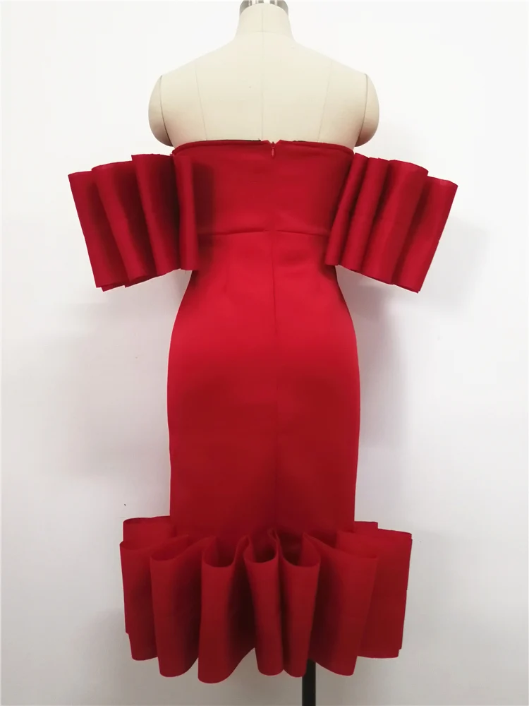 Женское облегающее платье с открытыми плечами, с оборками, розовое, красное, со складками, сексуальное платье для вечеринки, открытая спина, вечерняя посылка, облегающая туника