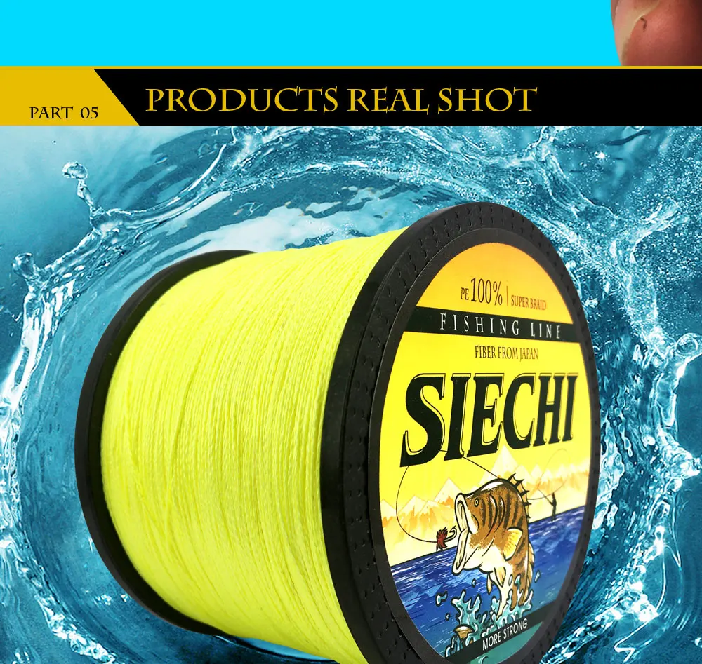 Linha de Pesca m de Pesca de Mar Siechi 4 Vertentes 300 m Amarelo pe Trança 500 m 1000 Tecer Super Forte Tópicos 13 Linhas de pesca