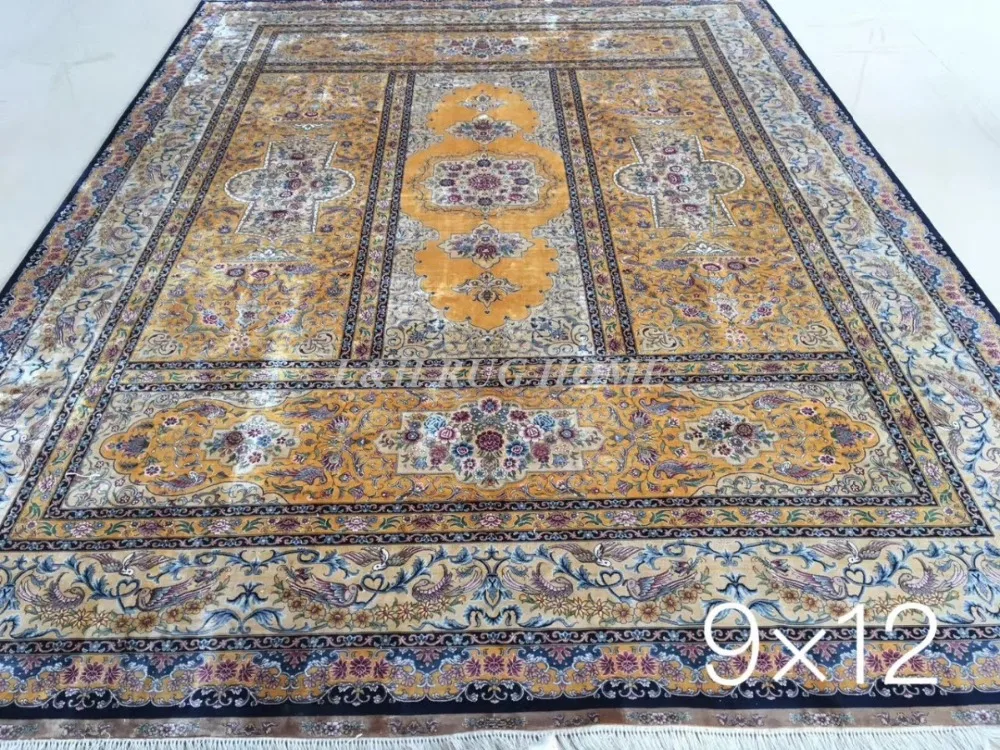 

Free shipping 9'X12' 230 Line Handmade Silk Oriental Persian Rug hand Knotted silk carpet for home decoration