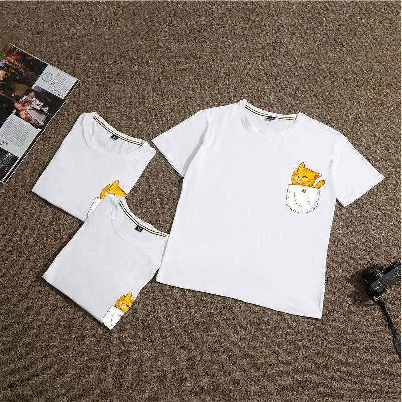 

Cute Family Clothes Mother Daughter T Shirt Womens Kids Girls summer Tops Tee short sleeve casual Cat Print matching outfits 6QZ