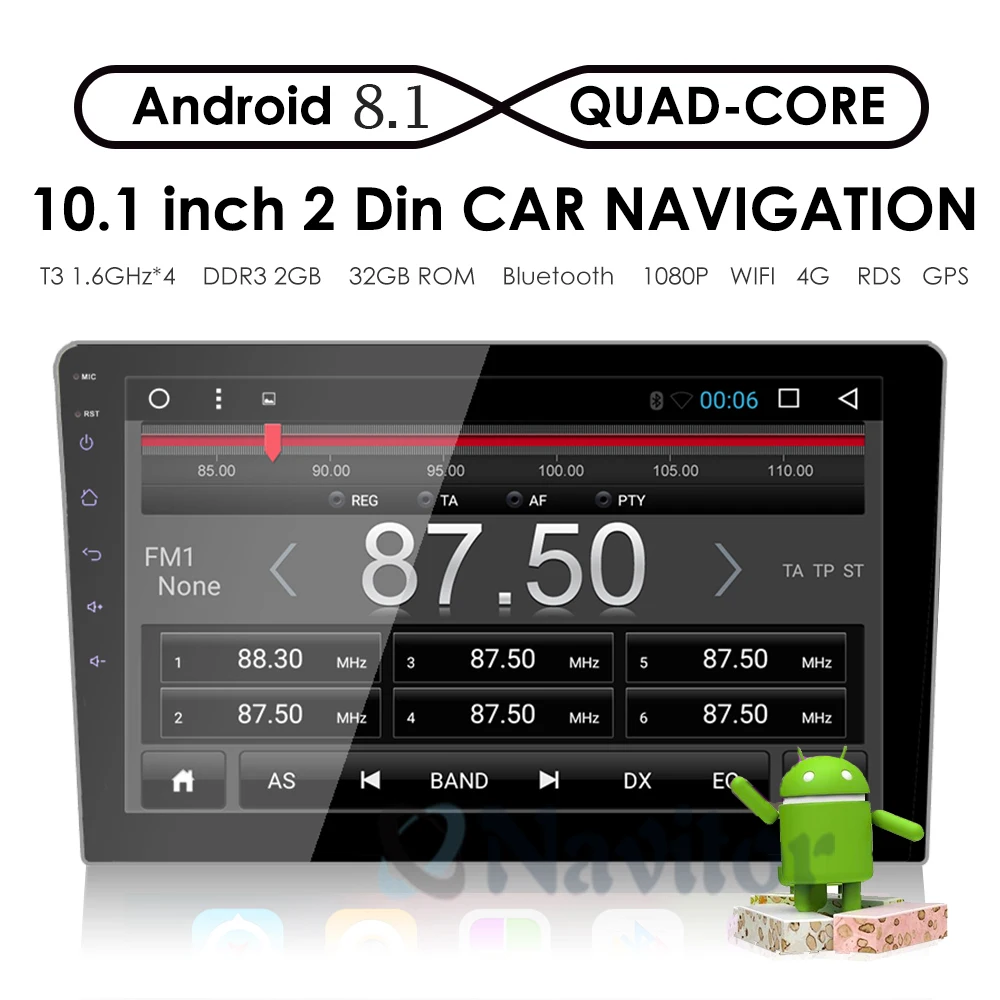 Best Double 2Din 10.1inch Android 8.1 Universal Car Radio In Dash Stereo GPS Navigation WIFI 4G OBDII DAB Quad Core Bluetooth 2GB RA 1