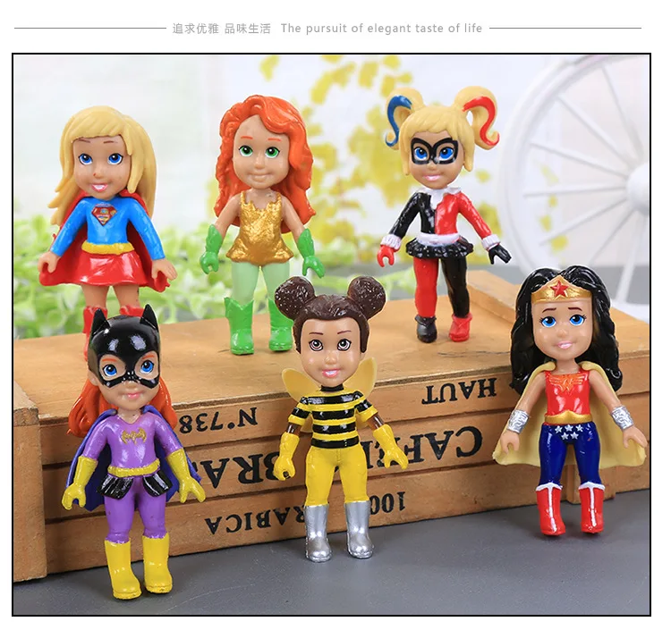 New superhero girl 7.3cm doll combination 6pcs/set Wonder Woman Superman toy Anime model toy creative hand-made children's doll