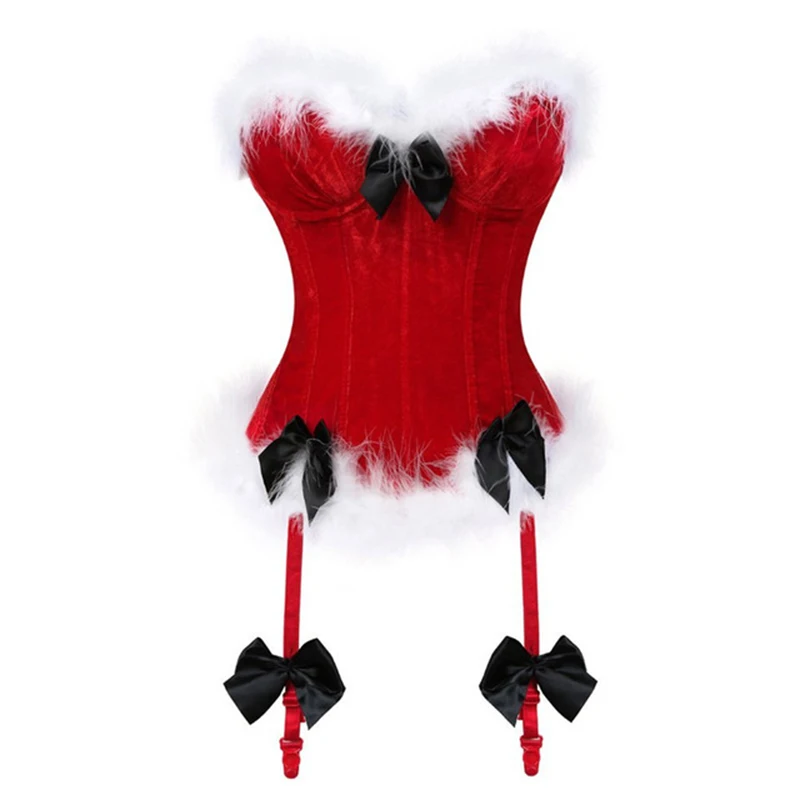 Christmas Corset Costume Women Miss Santa Bustier Top Red Corselet
