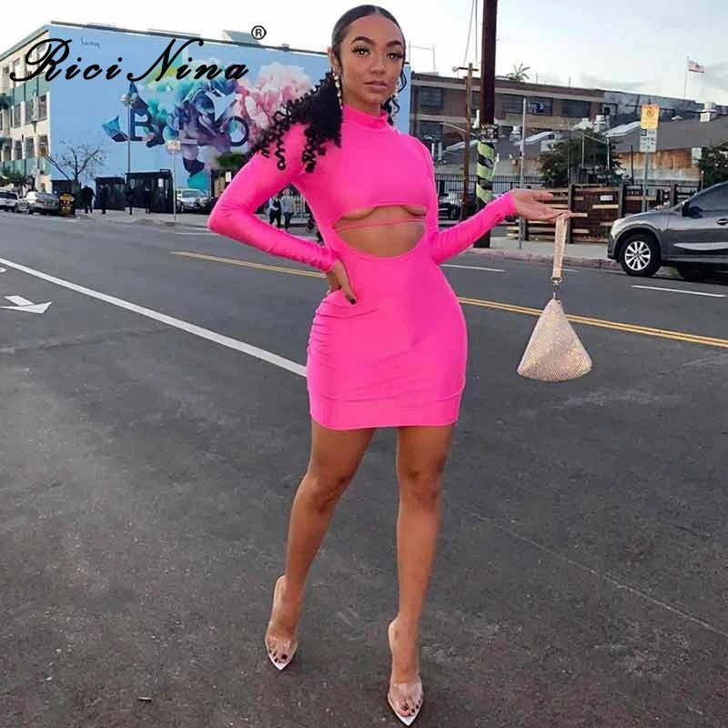 RICININA 2019 Women Dress Ladies Turtleneck Long Sleeve Hollow Out Mini Dresses Women Spring Casual Sexy Party Dresses Vestidos RICININA 2019 Women Dress Ladies Turtleneck Long Sleeve Hollow Out Mini Dresses Women Spring Casual Sexy Party Dresses Vestidos