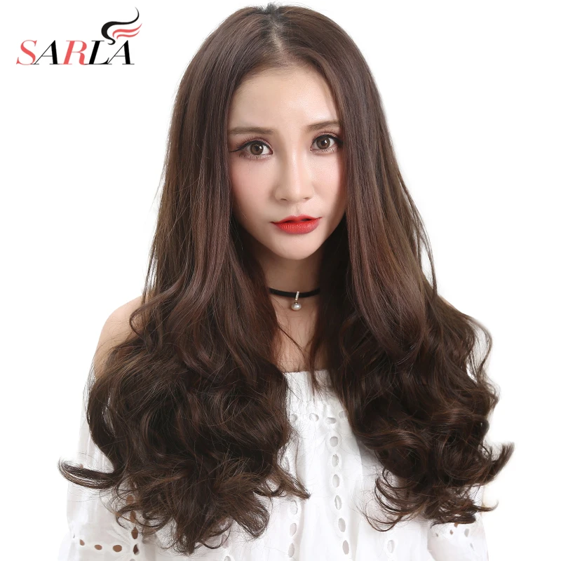 

Half Wig Synthetic Clip in U Part 3/4 Long Curly 24" Thick Hair Extensions Head Hairpiece For Women Black Brown 04