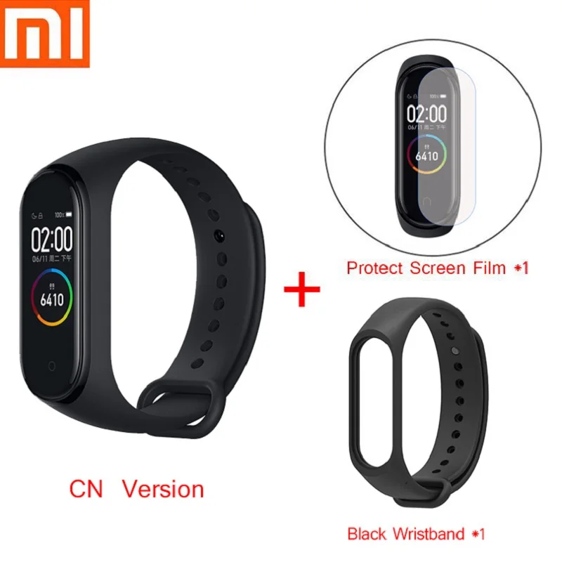 Новейший Xiaomi Mi-браслет 4 смарт-браслет 4 фитнес-браслет 0,9" цветной OLED сенсорный экран Bluetooth 5,0 5 атм - Цвет: CN Film Black Band