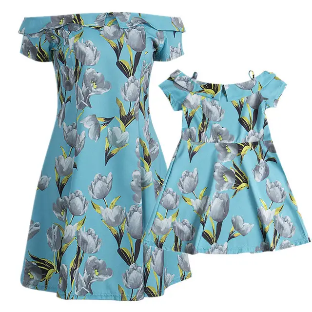 Mother Daughter Women Girls 2017 New Summer Party Off Shoulder Shory Sleeve Floral Dress Family Clothes Outfits Clothes