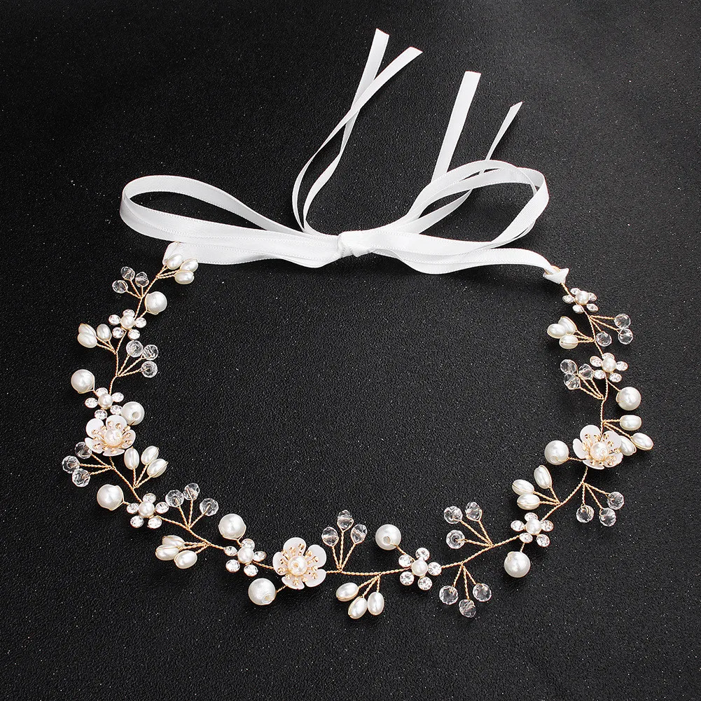 

Flower Handmade Beaded Headband Hair Band Flower Design Bridal Hair Vine Rhinestones Accessories Jewelry Headdress 7.17