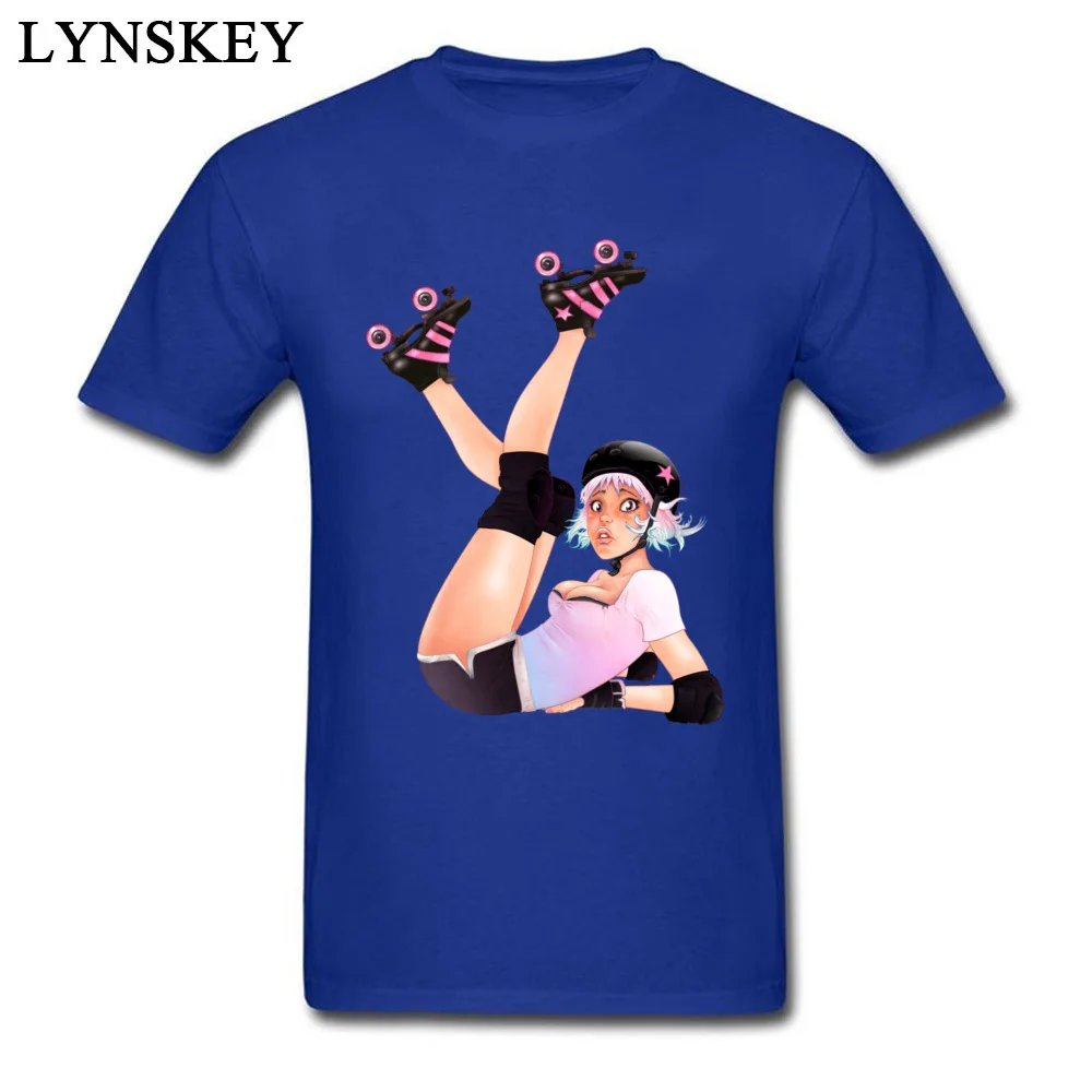 Party Summer/Fall Retro Roller Derby Pinup Girl Tops Shirt Hot Sale Crew Neck Short Sleeve Cotton Fabric Men T Shirts Casual Tee-Shirt Retro Roller Derby Pinup Girl blue