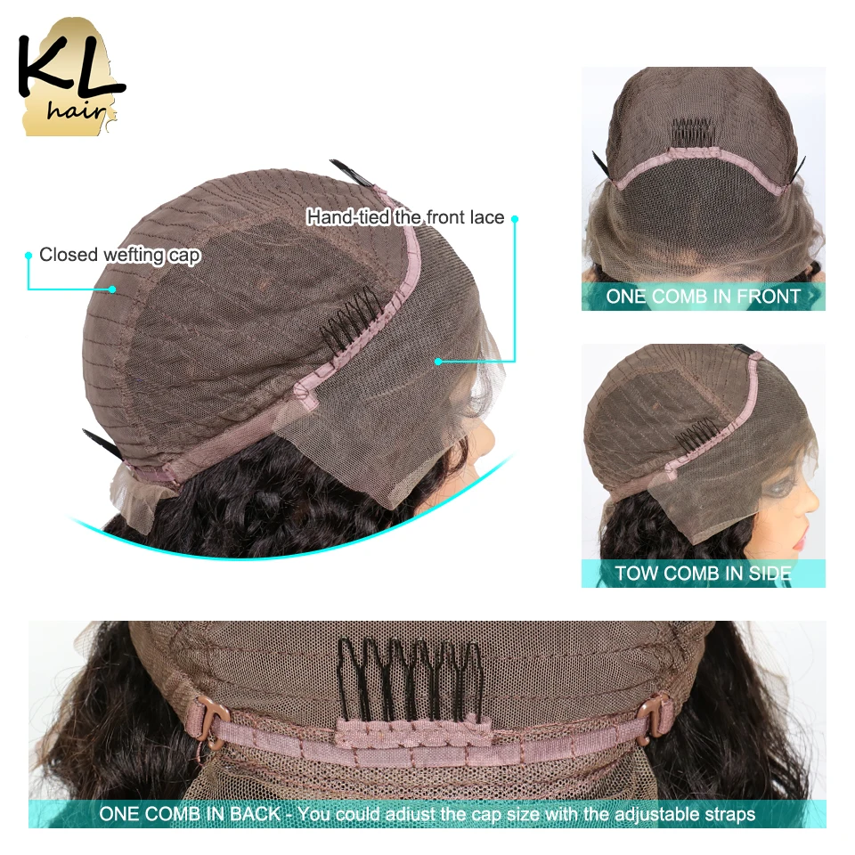 Глубокая кудрявая кружевная передняя часть человеческих волос парики с детскими волосами предварительно выщипанные бразильские волосы remy кружевные парики для черных женщин отбеленные узлы KL