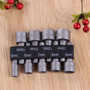 

9pcs Power Nut Driver Set 5mm-13mm Hex 1/4" Hex Driver Screw Drill Nut Nut Driver Set Socket Adapter For Woodworking Power Tool
