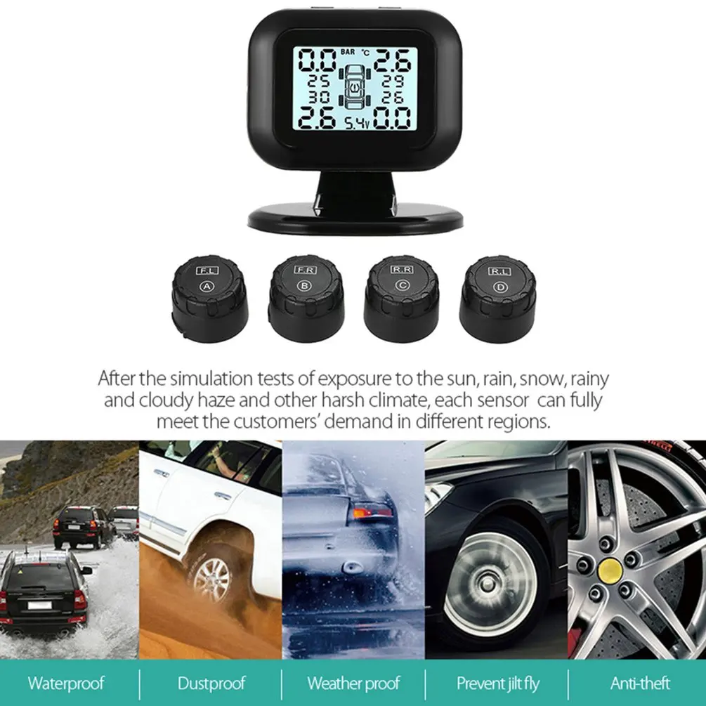 

Tpms Car Usb Charge Tire Pressure Monitoring System Adjust Digital Display Auto Security Tyre Alarm External Sensor