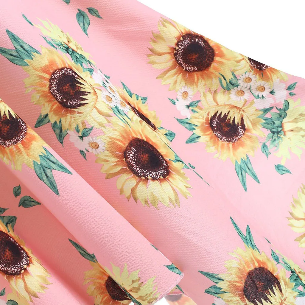  2019 MAXIORILL New Plus Size Fashion Womens Sunflower Print Asymmetric Camis Handkerchief Dress пла