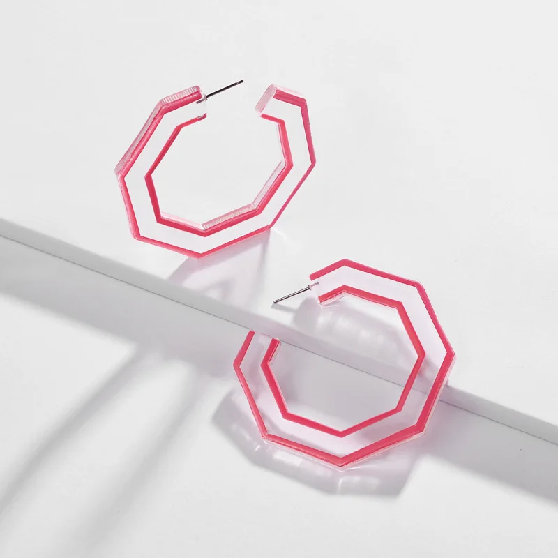 

Clear Acrylic Geometrical C Shape Polygon Color Edge Earring