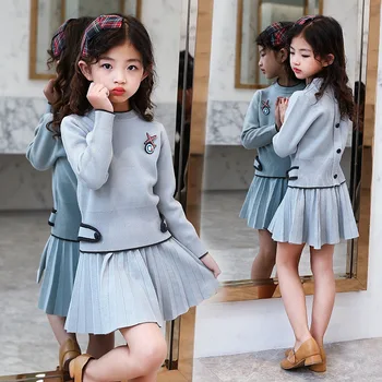 

2018 Autumn New Pattern Girl Child Fashion Upper Garment Solid Color Lovely Bouffancy Short Skirt Twinset