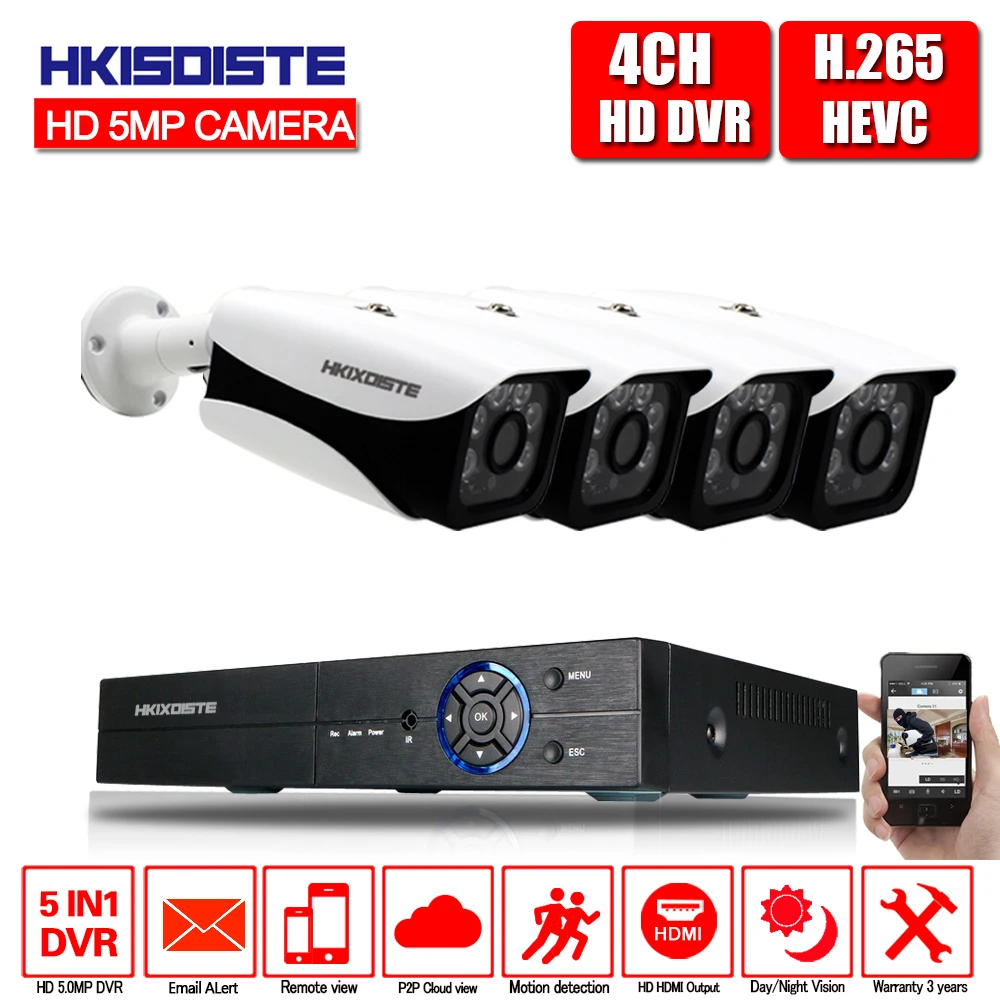 

CCtv 4ch HD 5MP H.265 Sueverillance Video system Kit 4CH AHD 4 Outdoor Camera SetSecurity Camera System HD Home CCTV System P2P