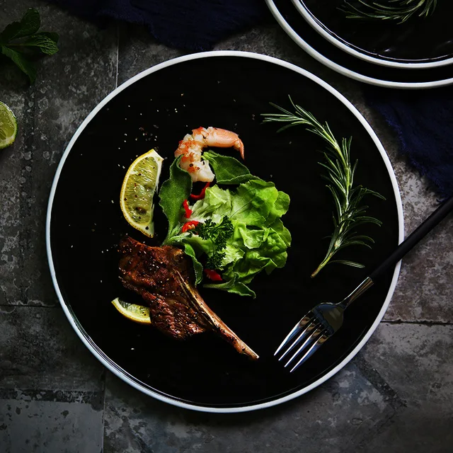 European Style Black Plate Dish Retro Matte Tableware Steak Dish