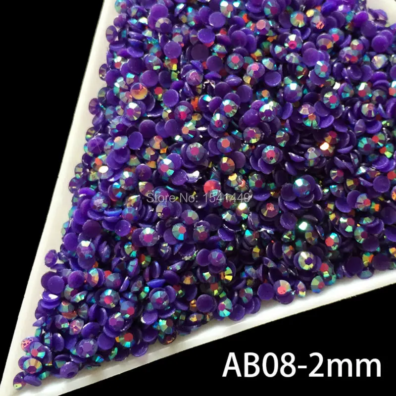 

1000pcs/bag Jelly Laser Dark purple Crystal SS6 AB 2mm Flatback Rhinestones crystal facet resin nail art beads AB08