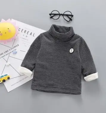 

High-necked Children's Long-sleeved T-shirt 2019 Autumn Winter Casual Plus Velvet Baby Clothes Striped Sweatshirt SY-F185007