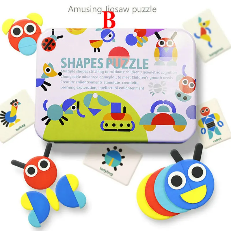 

Interesting jigsaw Puzzles 3 set Iron box Montessori fun puzzle Baby early education puzzle Children's Educational puzzle Toys