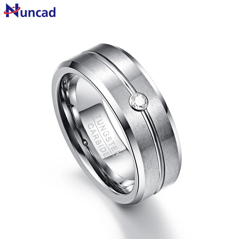 8mm Zircon Men Ring 100% Tungsten Carbide Faceted Wedding Bands Men's Jewelry Promise Band Anillos para hombres Pierscienie