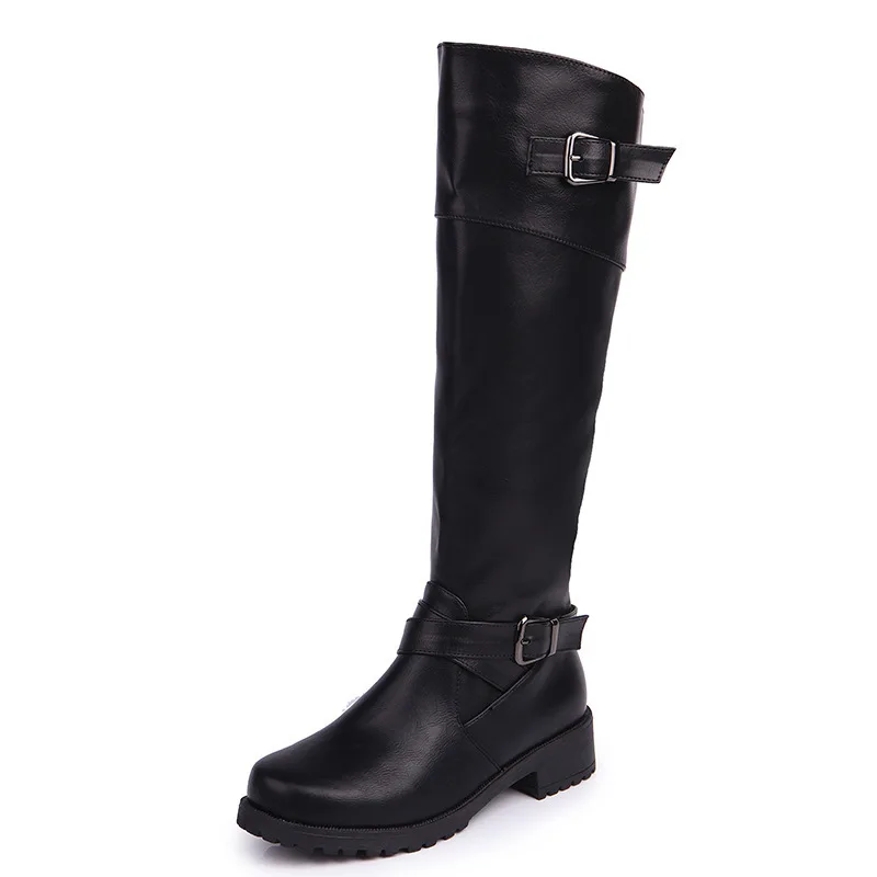 

42, 43 Genuine Leather High Quality Women Motorcycles Boots Knee High Female Fall and Winter Boots