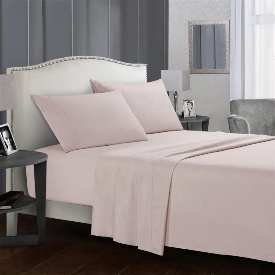 

New 15 Colors Bed Sheet Set 4pcs Soft Microfiber Luxury Sheets 16 Inch Deep Pocket Wrinkle And Hypoallergenic Flat sheet 37