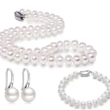 JYX ожерелье с жемчугом, набор 10,0-10,5 мм, круглый белый пресноводный жемчуг, ожерелье, браслет и серьги, ювелирный набор