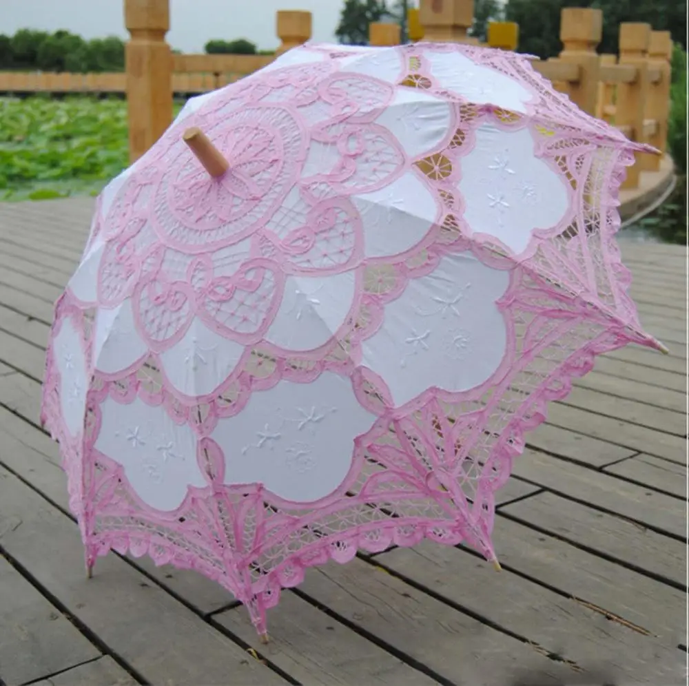Анти-модный зонтик от солнца, хлопковый Вышитый свадебный зонтик, белый кружевной зонтик в стиле бэттенбург, Свадебный зонтик, украшения - Цвет: pink color