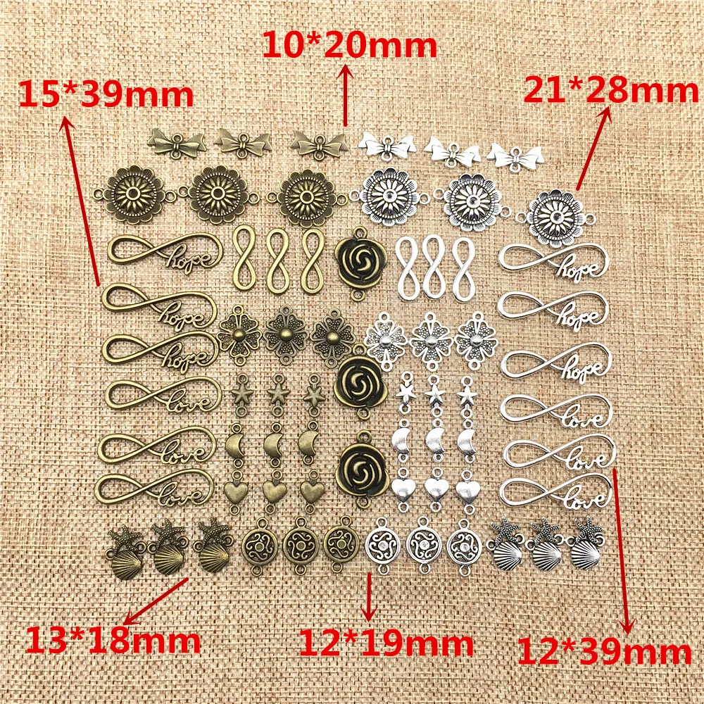 LJJAGLL Metal Alloy 20Pcs/lot Vintage Mix 12Kinds Jewelry Connectors For Diy Handmade Jewelry Bracelet Charms Making ALJQ018 Jewelry Findings