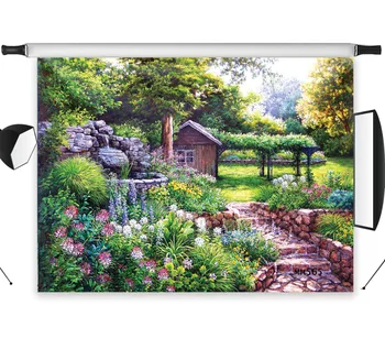 

Polyester & Vinyl Dreamy Oil Painting Style Spring Garden Nature Studio Backdrop Photography Photo Props Photographic Background