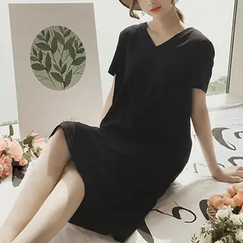 

V-neck Short Sleeve Solid Party Skirts Loose Straight Fashion Elegant Feminina Vestidos Casual Vintage Women Summer 2018