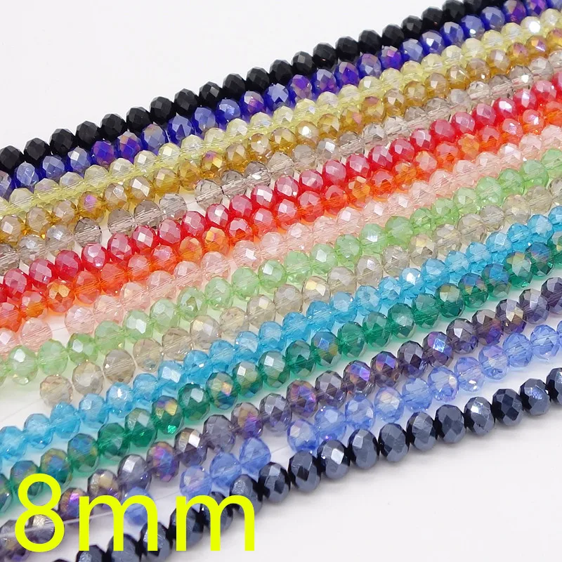 200pcs Bulk Spacer Beads Mixed Crystal Glass Loose 8mm Rondelle Jewelry Faceted