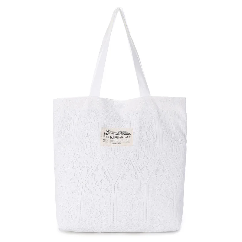 

Canvas Women Bag Fashion Lace Shopping Shoulder Bags Embroidery Flower Shopping Handbag Ladies Large Tote Bags Summer Beach Bag