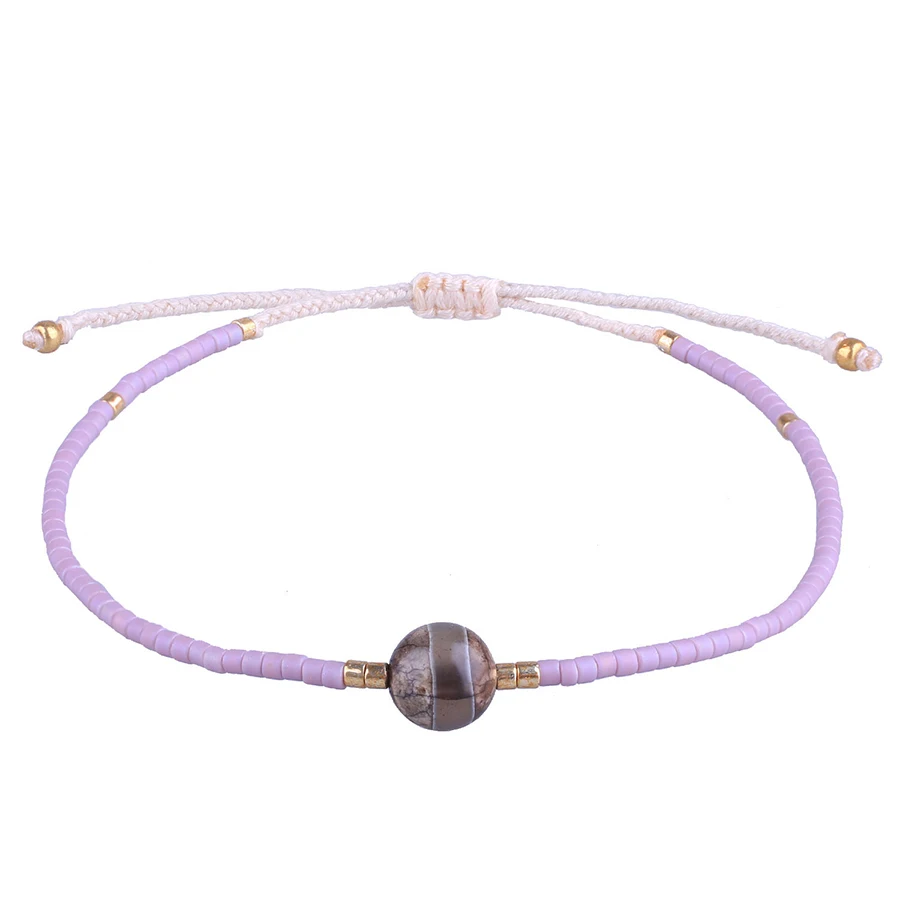 Violet Lucky натуральный камень очаровательный браслет из бисера Тибетский одна линия Полосатый дзи ручной работы браслет из нескольких нитей Штабелируемый женский подарок - Окраска металла: Violet