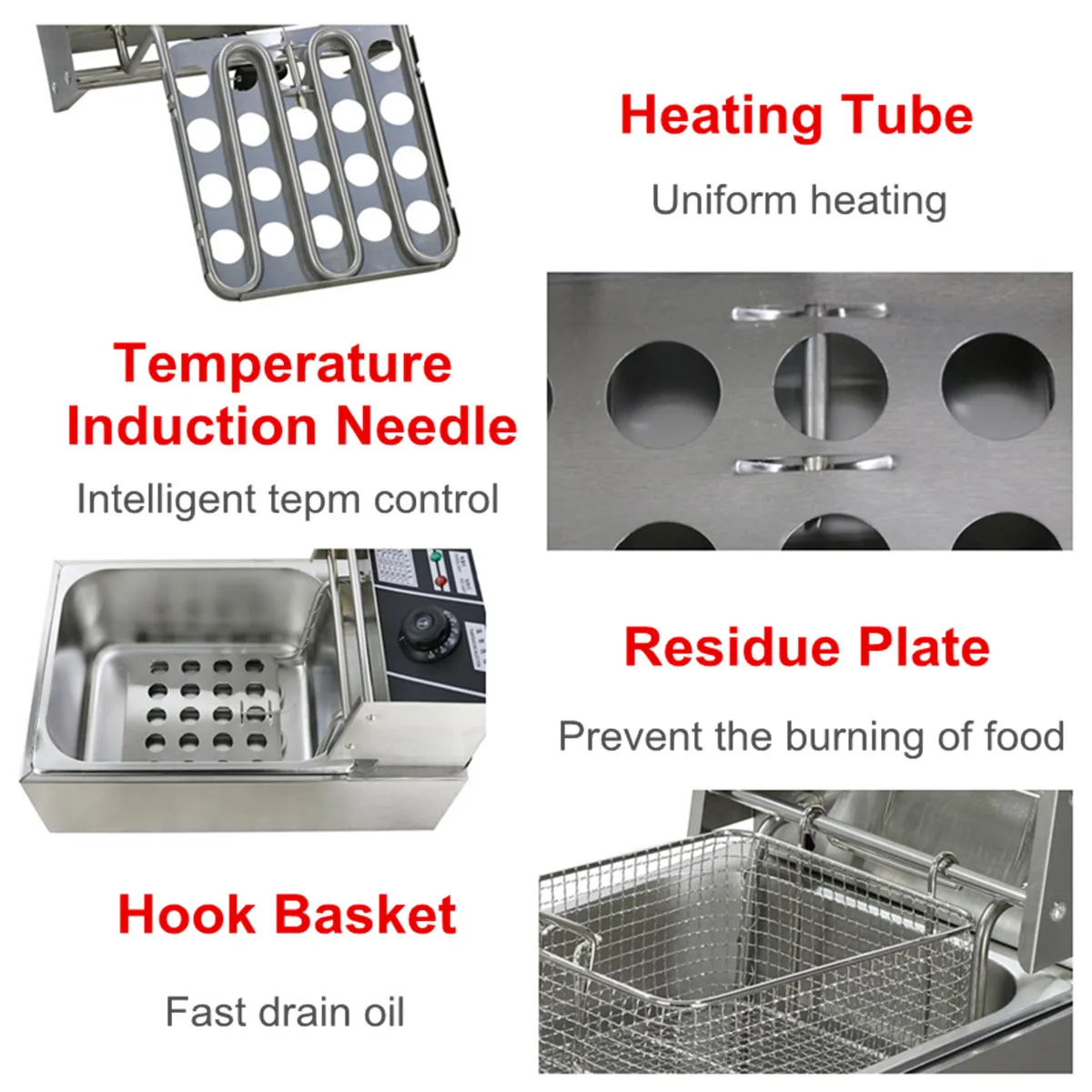  Heavy Duty Stainless Steel Electric Deep Fryer Commercial Home Kitchen Frying Chip Cooker Basket fo - 33018559730