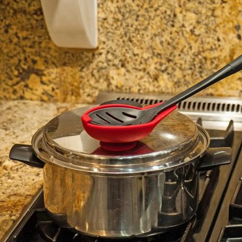 

Multi-Function Spoon Rests Holder Suction Cup Kitchen Utensil Salad dressing Saucer Silicone Pot Lid Handle Spatula Holder Rest