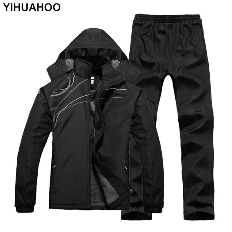 Yihuahoo Tracksuit Men Fleece Fur Winter Jacket Pants Two Piece
