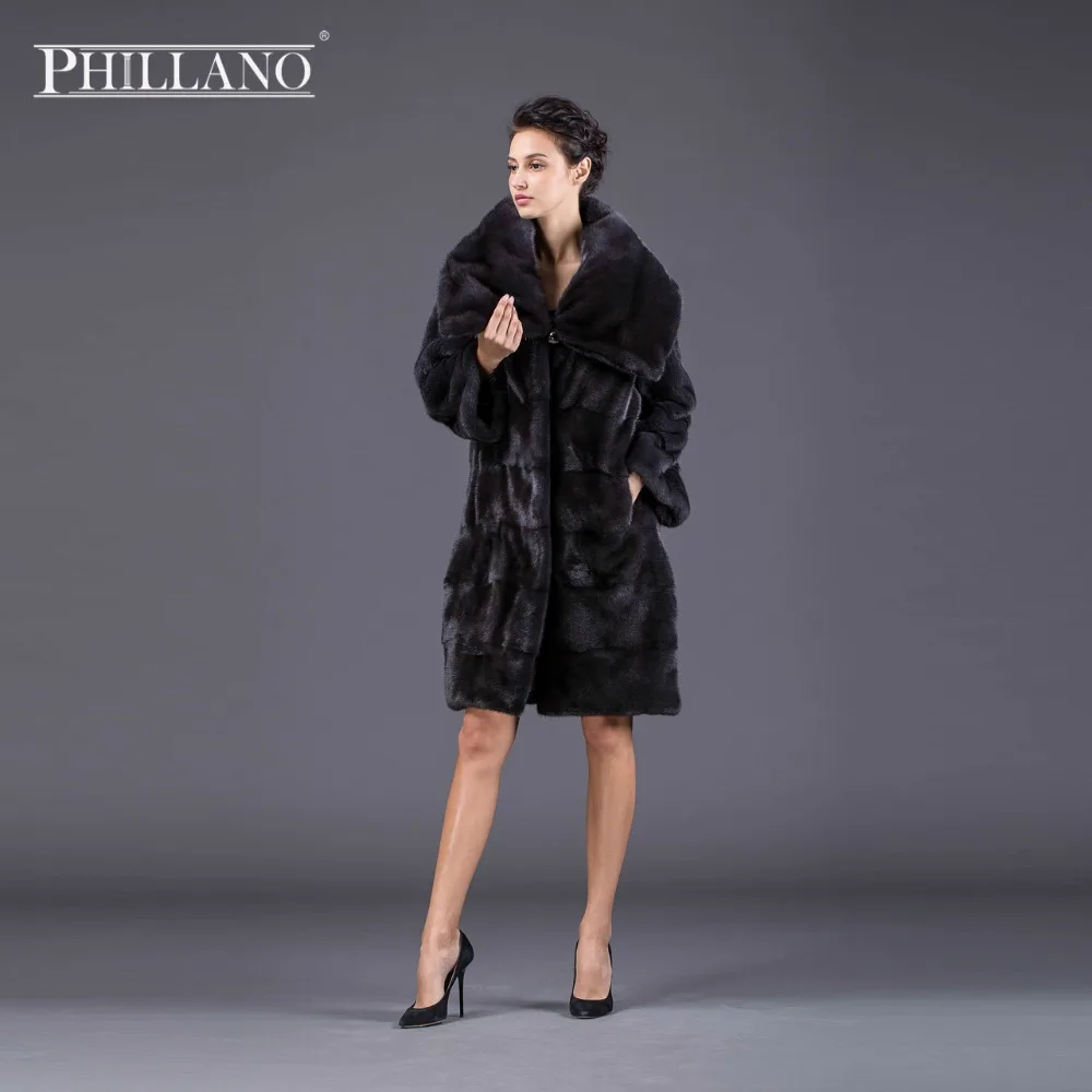 Новинки PHILLANO 2016 Меховое Пальто Отложной воротник Премиум Шубы Из Меха Норки