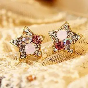 

B153 factory direct sales Korean popular hollow-out set crystal five-pointed star flower ear nails