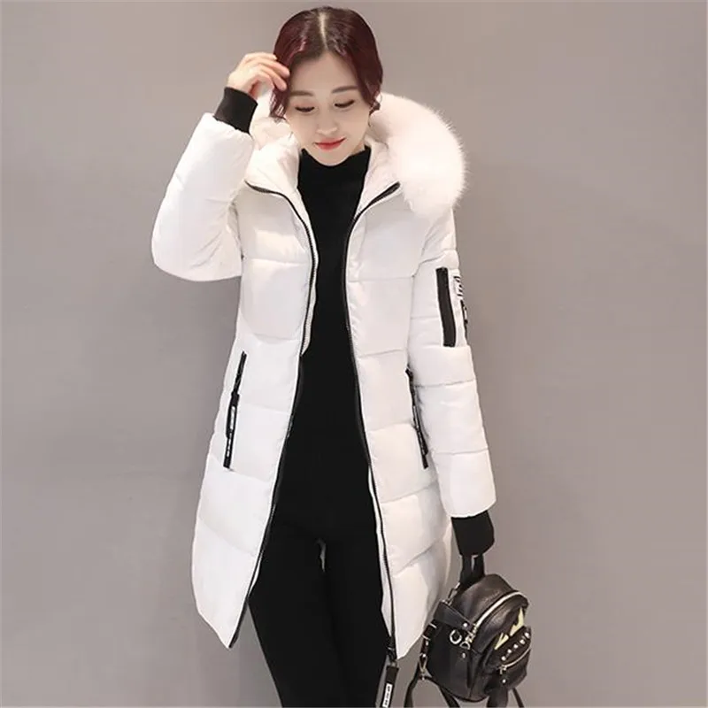 Женские теплые зимние куртки с капюшоном, большие длинные парки с меховым воротником, куртка с хлопковой подкладкой для женщин, женское ватное пальто размера плюс D510