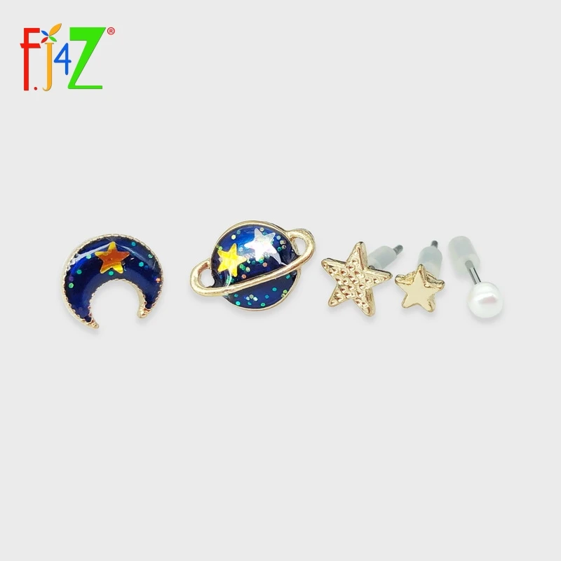 

F.J4Z New Hot Trendy classical designer Ear Studs Fashion lovely mini enamel moon sun star Stud Earrings For Women