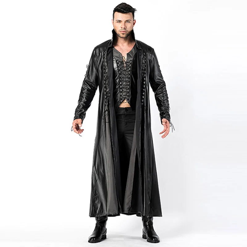 2018 New Adult Mens Halloween Vampire Costumes Faux Leather Outfits Fancy Party Devil Cosplay Dresses With Long Coat and Pants (4)